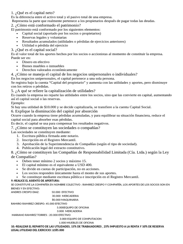 Capital y Constitución de Empresas | PDF | Capital (economía ...