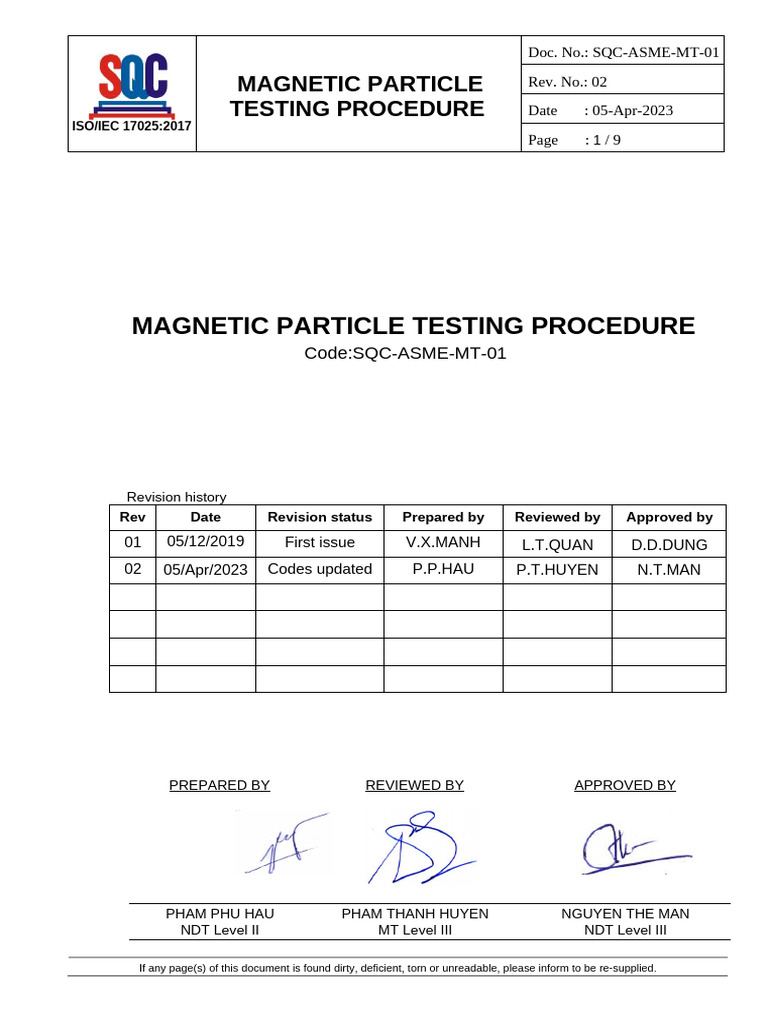 Magnetic Particle Testing Procedure Guide | PDF | Nondestructive Testing