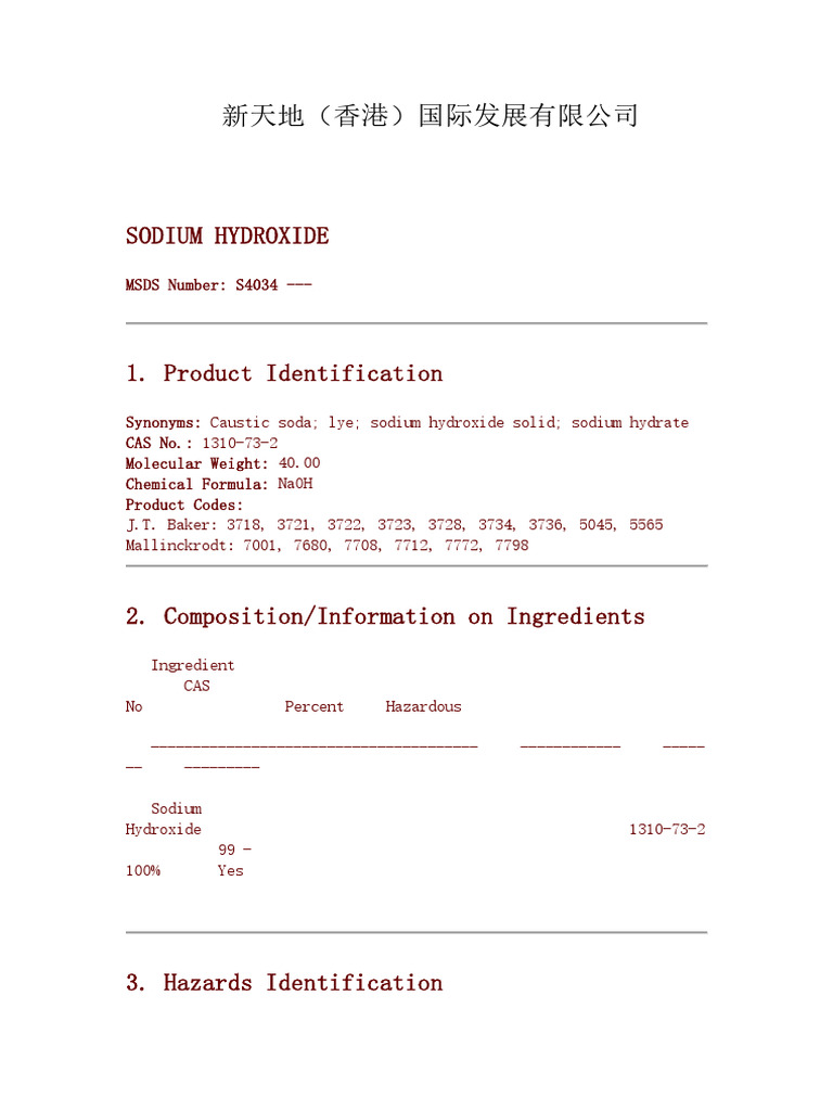 Sodium Hydroxide MSDS Guide | PDF | Sodium Hydroxide | Magnesium