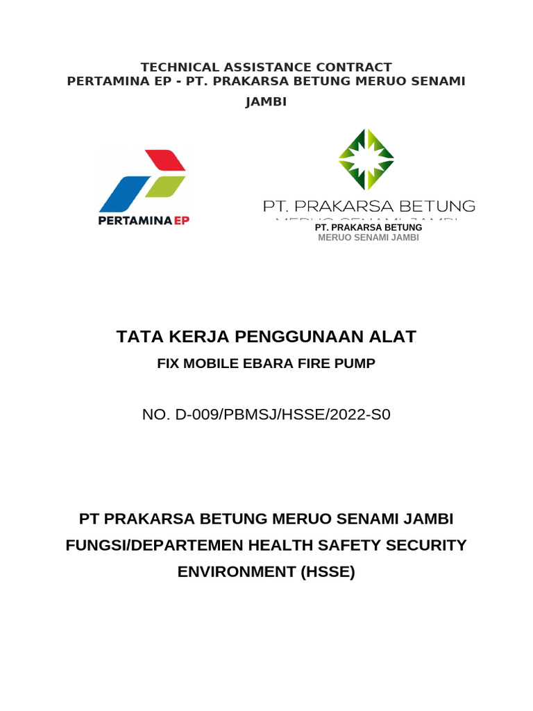 Prosedur Penggunaan Fire Pump Ebara | PDF