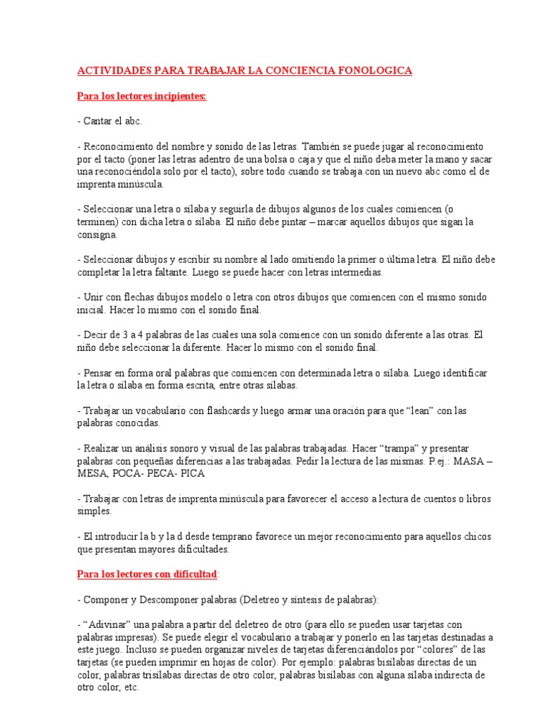 Actividades para Trabajar La Conciencia Fonologica | PDF | Palabra | Sílaba