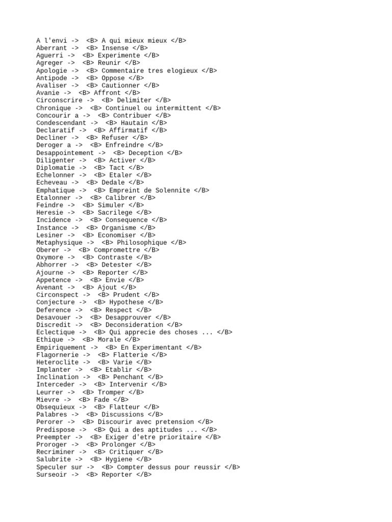 Liste de synonymes et définitions | PDF