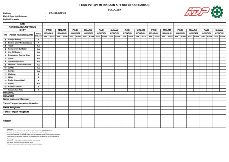 Form p2h Buldozer | PDF