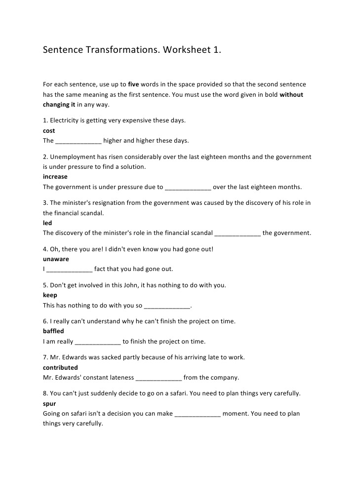 Sentence Transformation Exercises | PDF