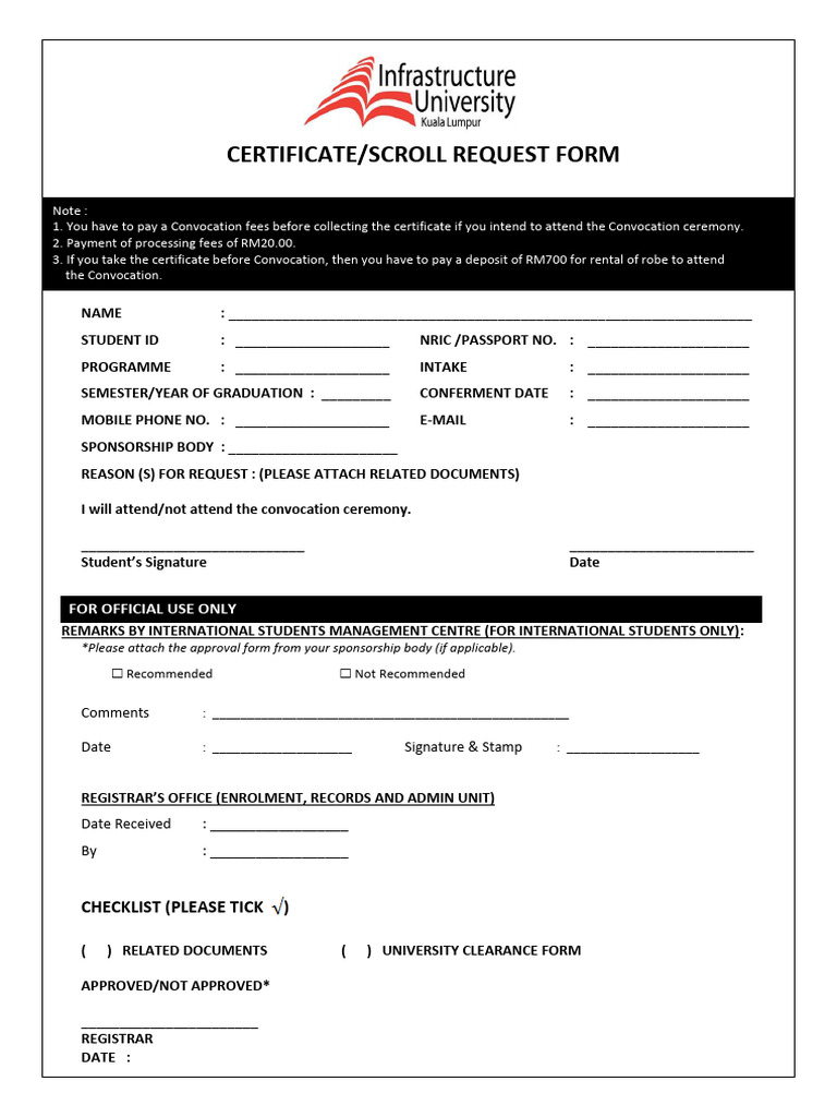 Certificate Request Form for Convocation | PDF
