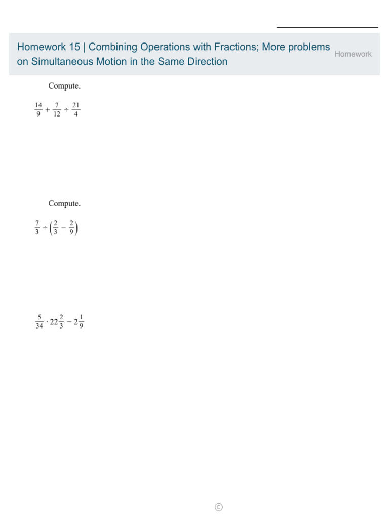 Grade 5 Homework: Fractions & Motion | PDF | Mathematics
