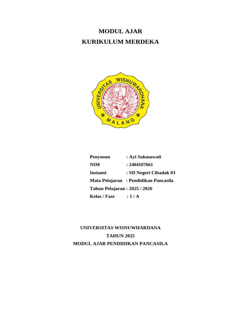 Modul Ajar Pendidikan Pancasila Kelas 1 | PDF