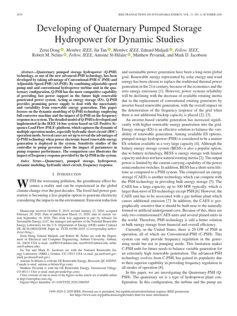 Quaternary Pumped Storage Hydropower Dynamics | PDF | Wind Power ...