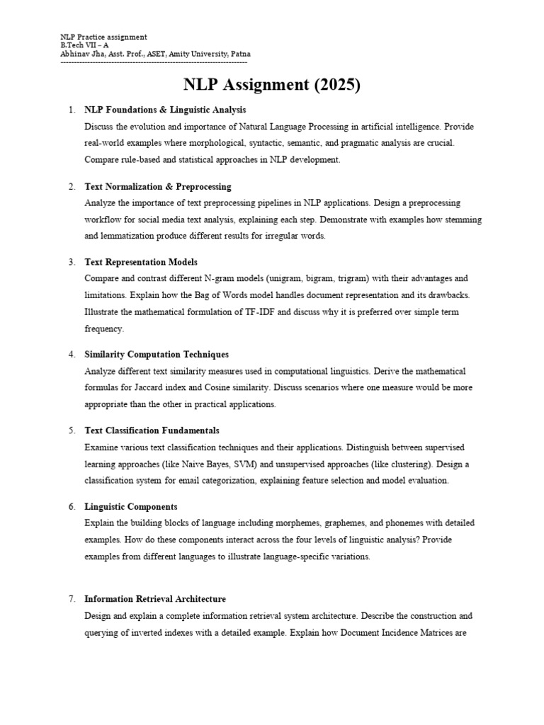 NLP Assignment Overview and Techniques | PDF | Machine Learning ...