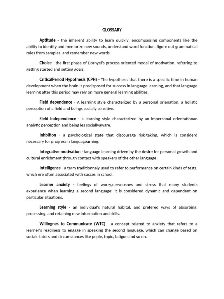 Language Learning Terminology Glossary | PDF