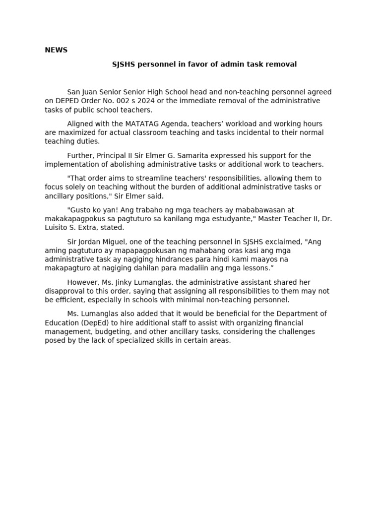 NEWS Admin Task | PDF