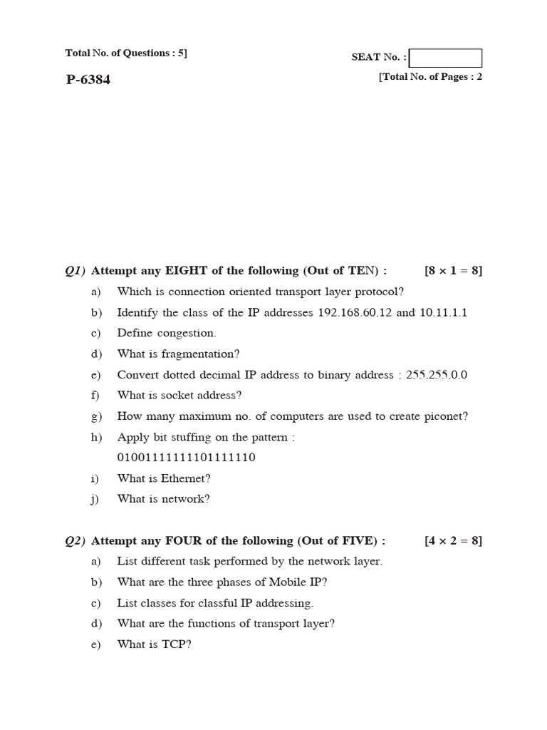 Computer Networks Exam Questions Guide | PDF