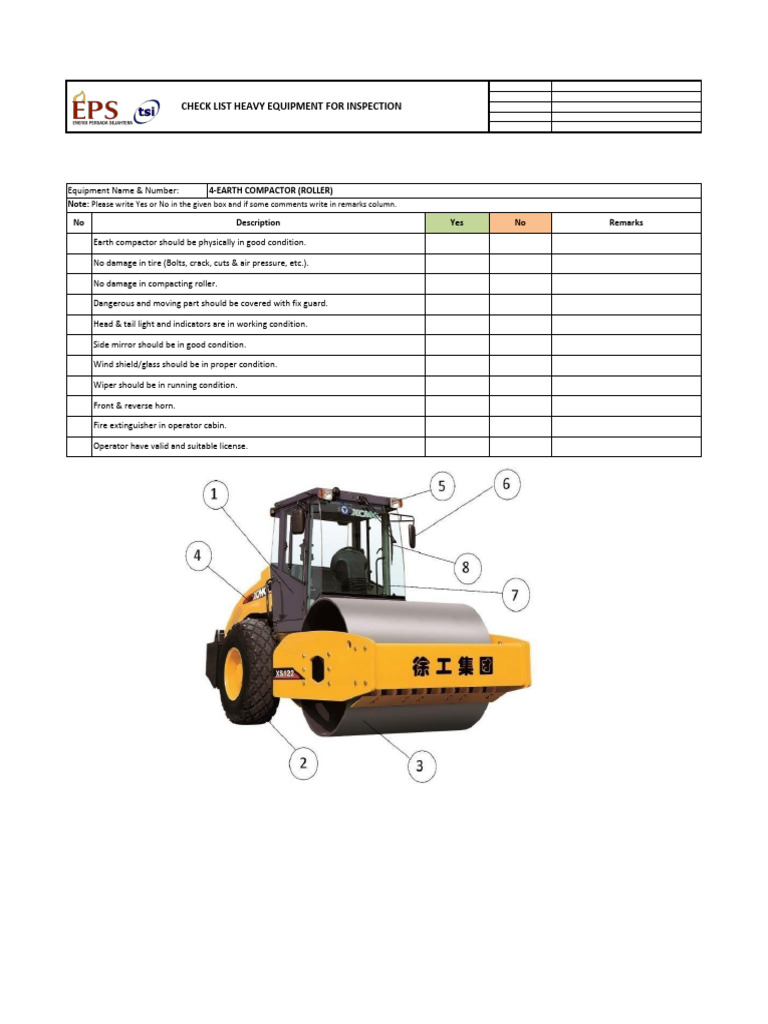 Format Earth Compactor Check List Inspeksi | PDF