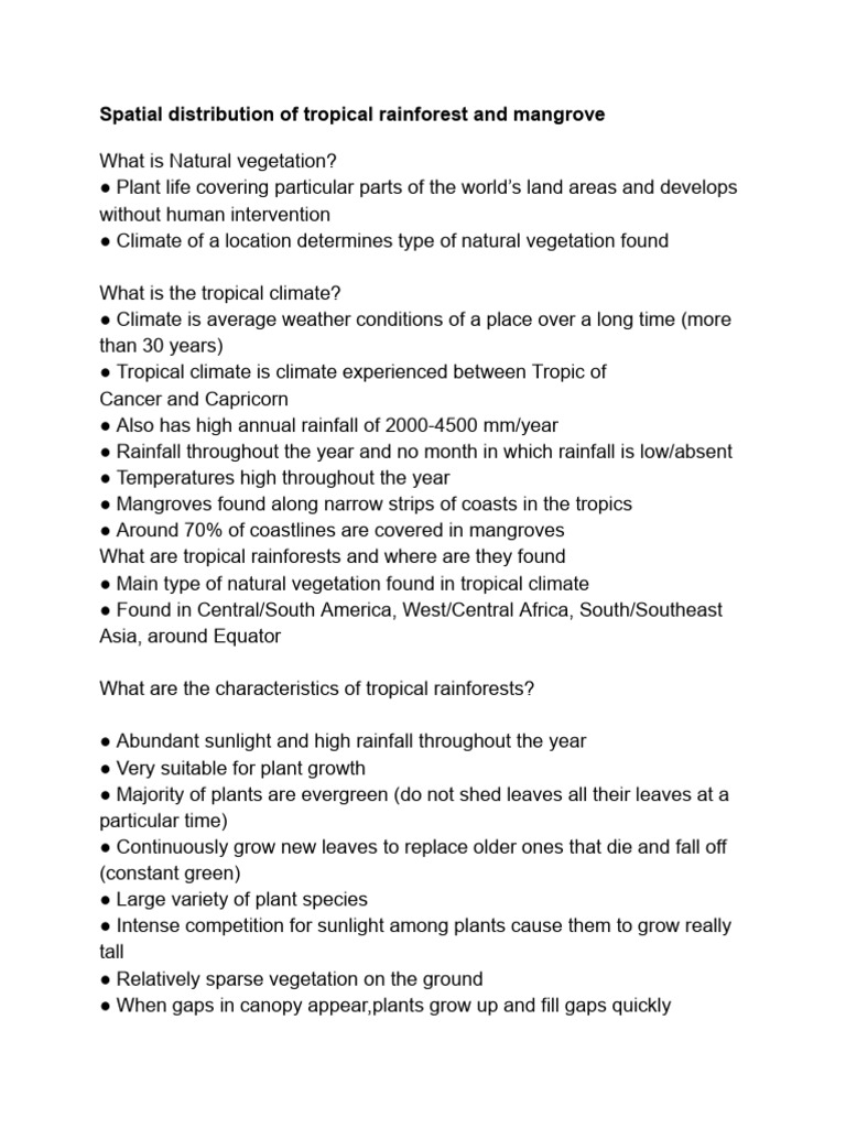 Spatial Distribution of Tropical Rainforest and Mangrove | PDF ...