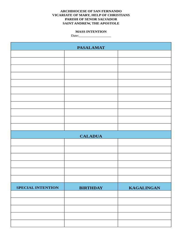 Mass Intention Request Form | PDF