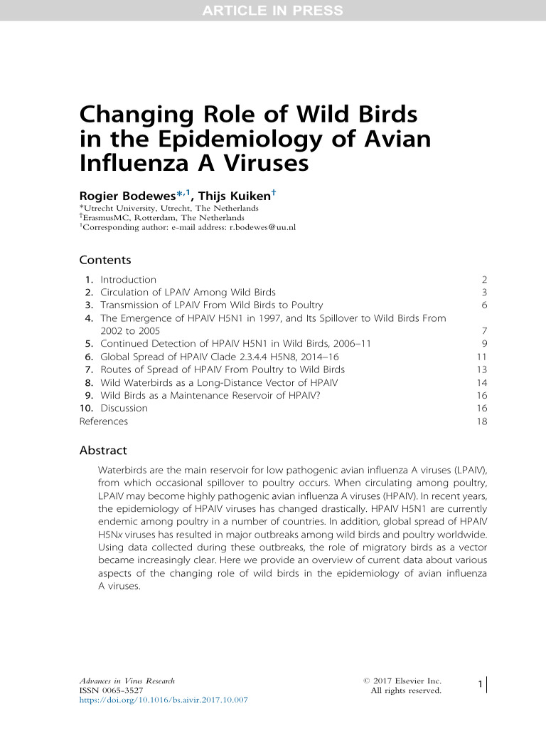 Changing Role of Wild Birds | PDF | Influenza A Virus | Influenza A ...