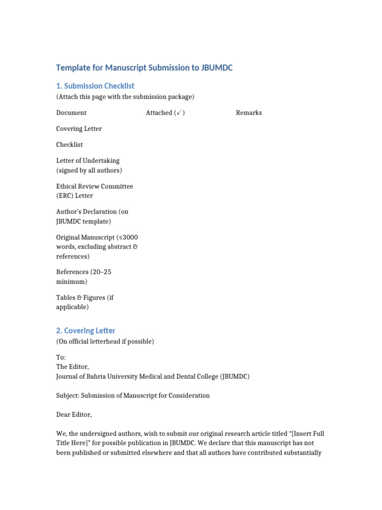JBUMDC Manuscript Submission Guide | PDF