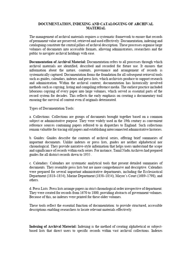 Archival Documentation and Indexing Guide | PDF | Archivist ...
