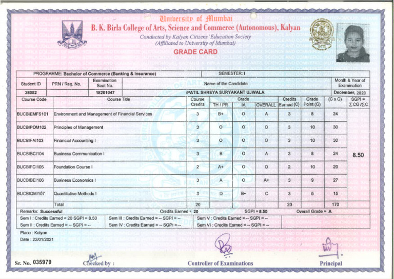 Sem I Marksheet | PDF