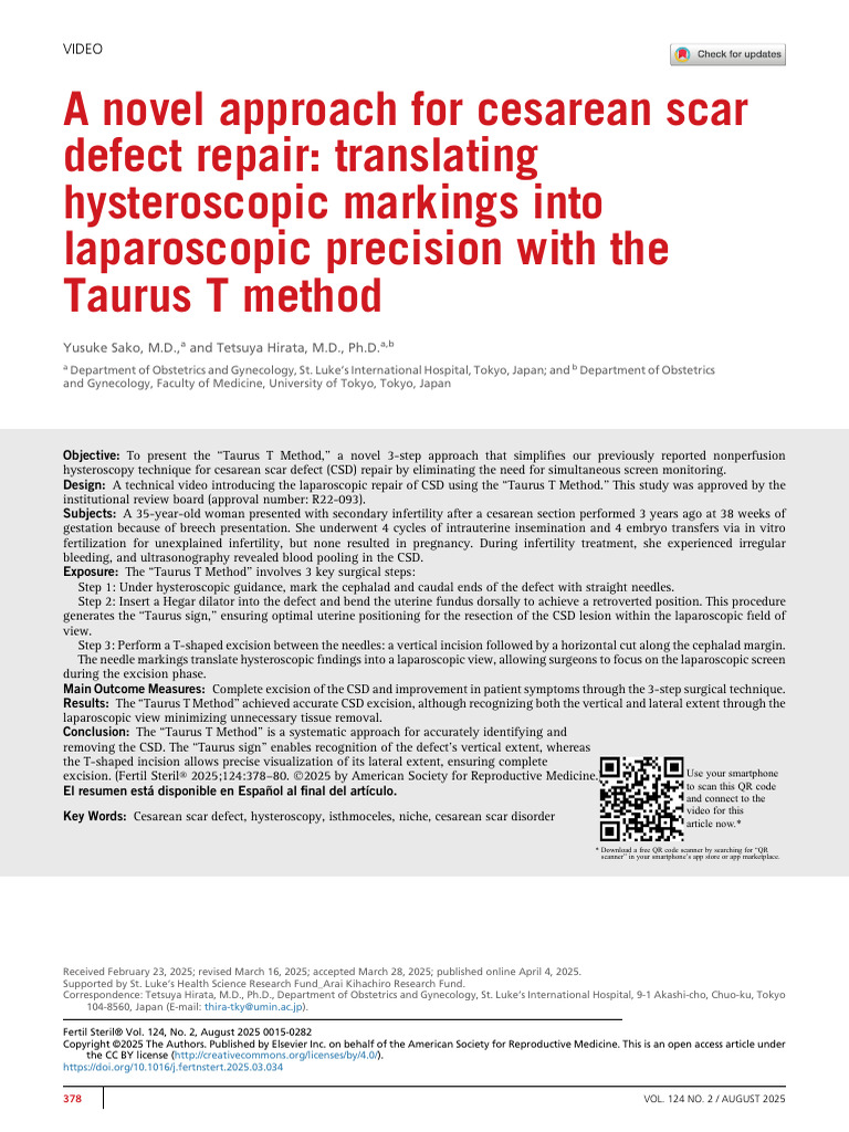 Taurus T Method for Cesarean Scar Repair | PDF | Human Reproduction ...