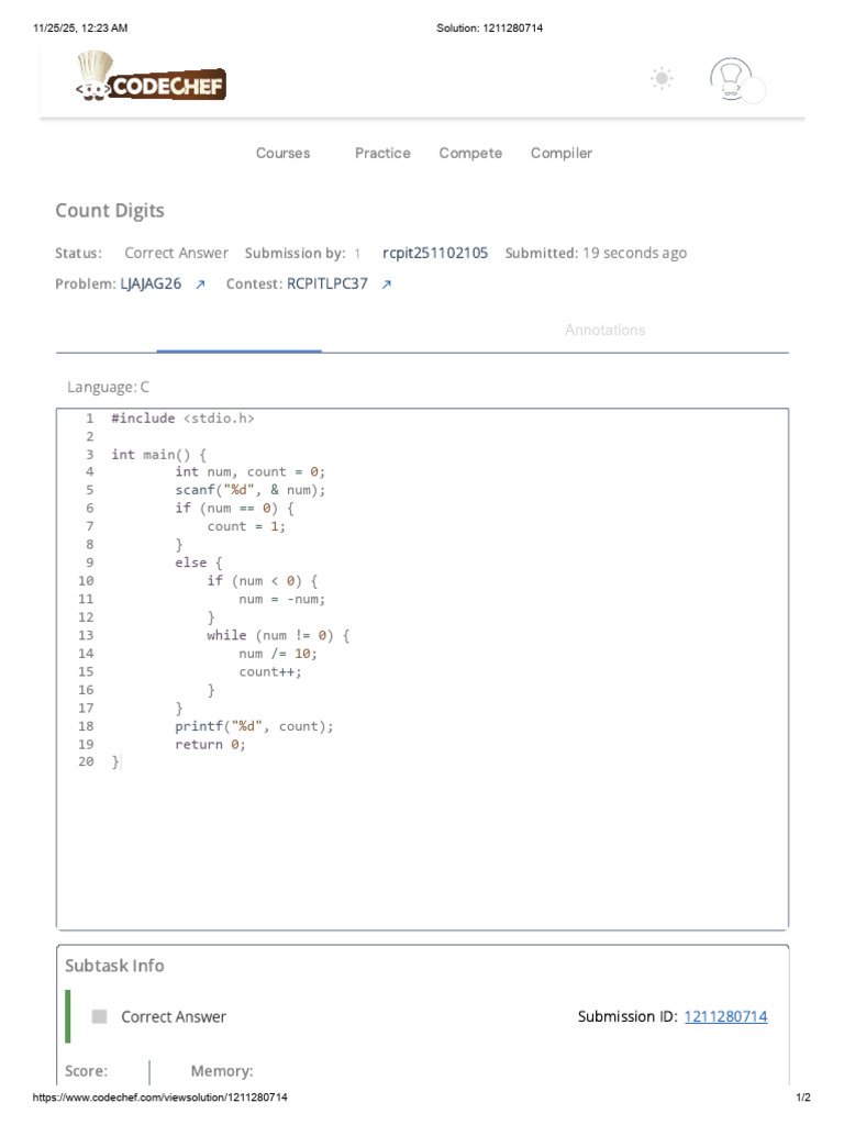 Count Digits in C Program Solution | PDF