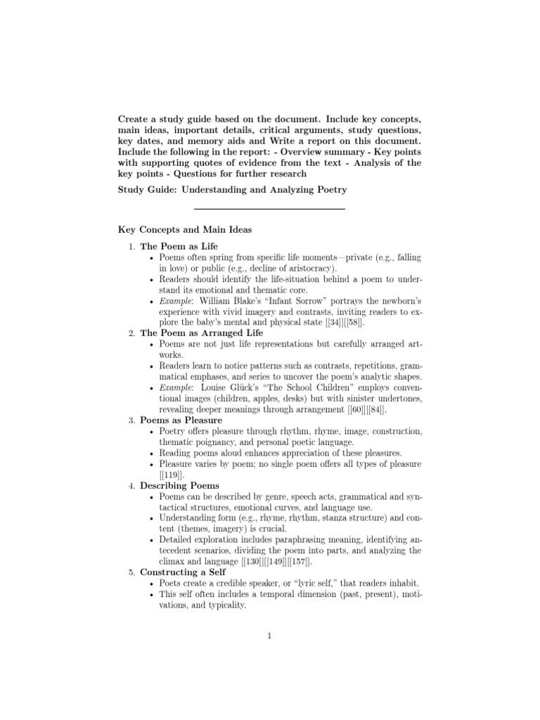 Study Guideline and Summary (Poems, Poets, Poetry) | PDF | Poetry