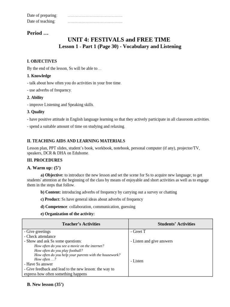 Adverbs of Frequency Lesson Plan | PDF | Verb | Learning