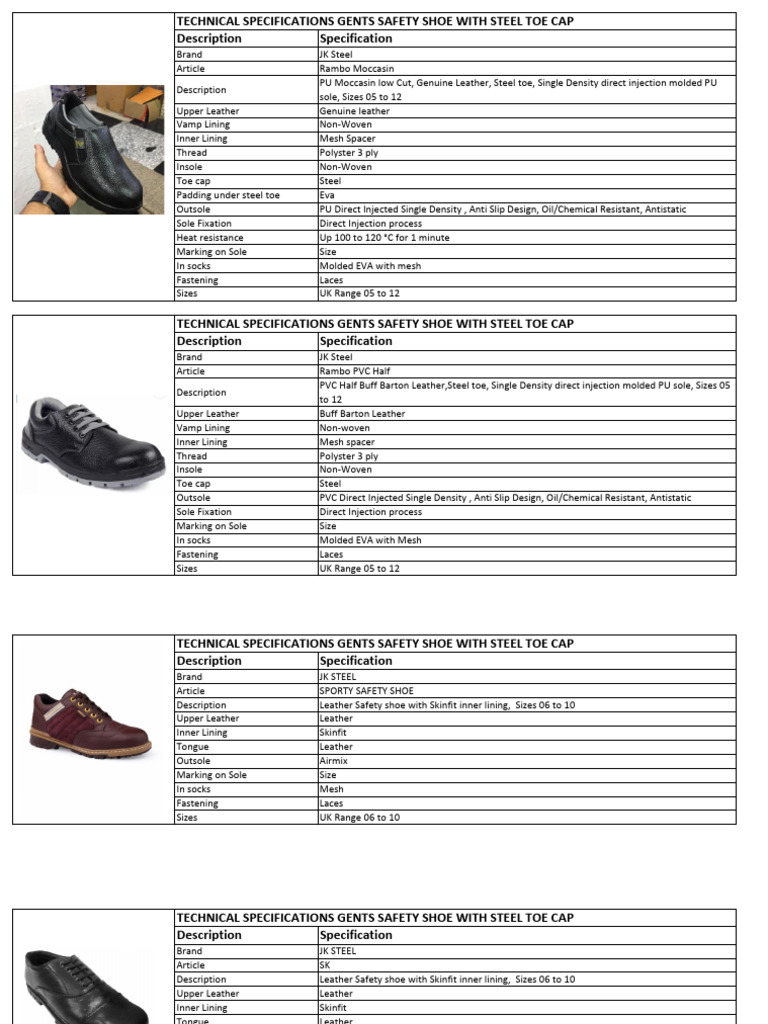 Gents Steel Toe Safety Shoe Specs | PDF | Shoe | Boot