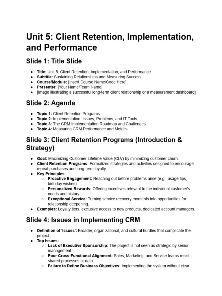 Unit 5 Retention, Implementation, And Performance | PDF | Customer ...