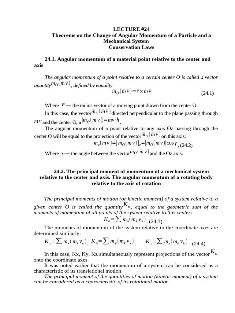 Angular Momentum Theorems and Conservation Laws | PDF | Rotation Around ...