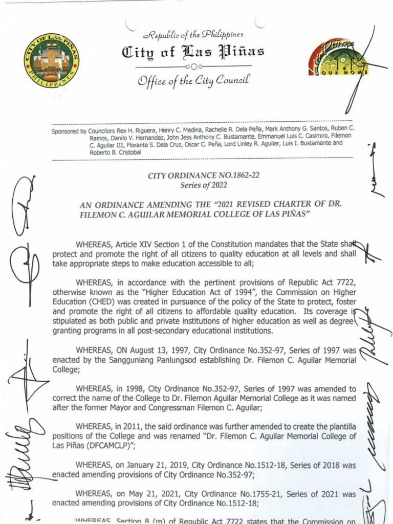City Ordinance No. 1862-22 Amending 2021 Revised Charter of Dfcamclp ...