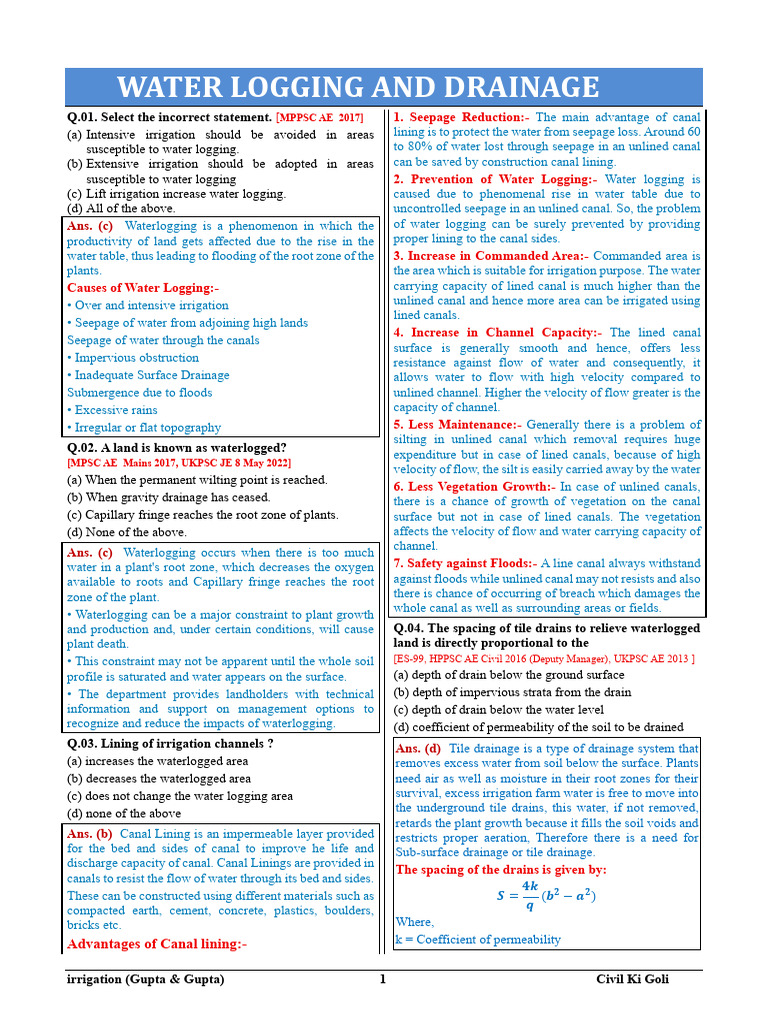 Water Logging and Drainage Solutions | PDF | Drainage | Soil