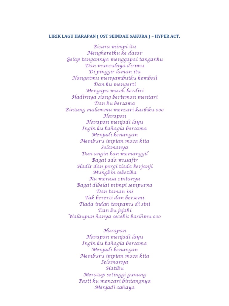Lirik Lagu Harapan Pdf