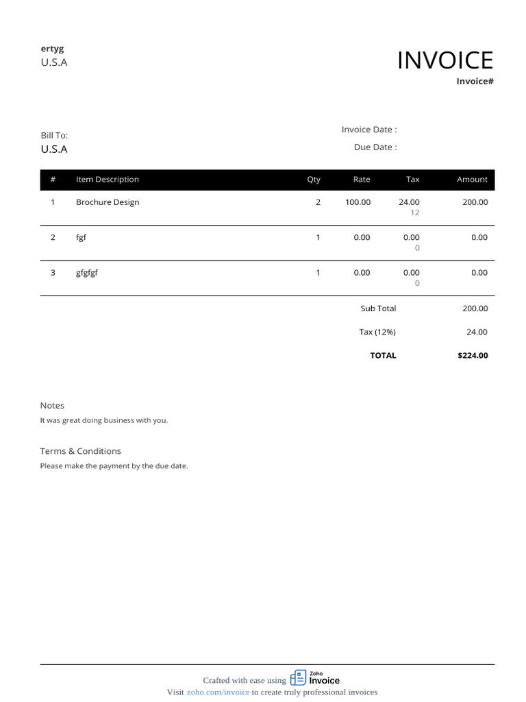 Professional Invoice Template Example | PDF