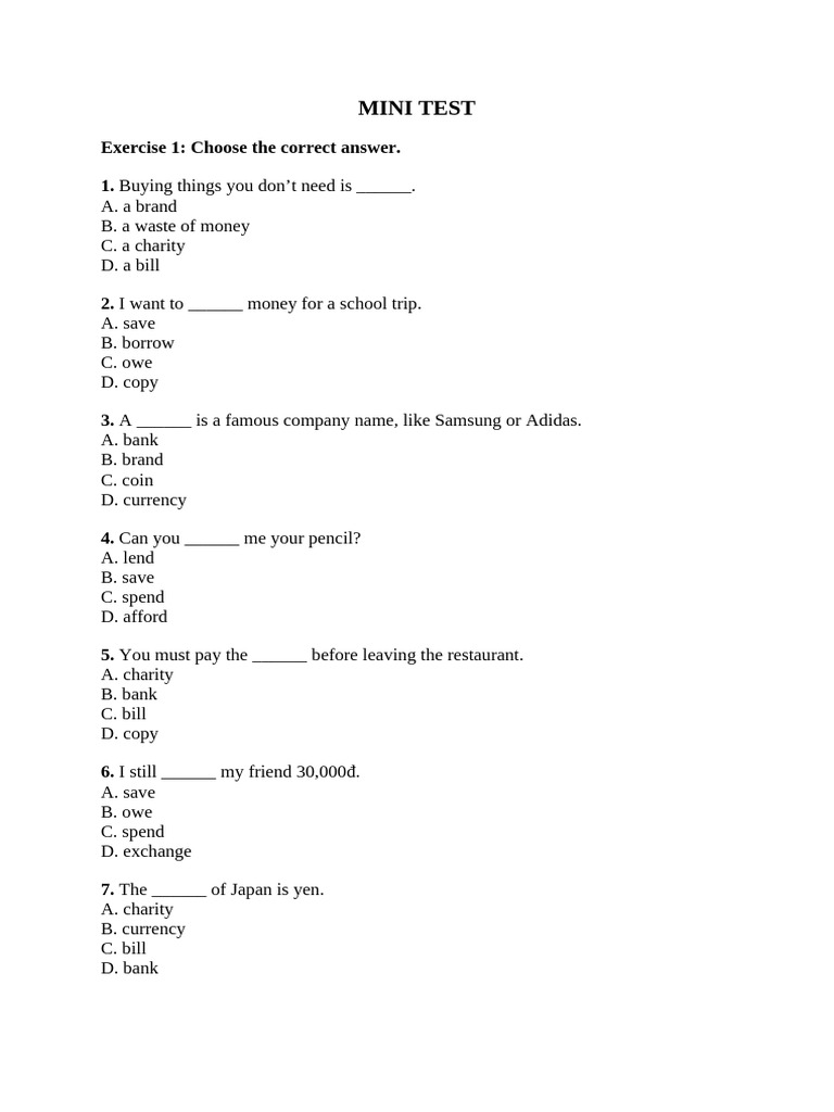 GE6. U5. Lesson 1. Mini Test | PDF