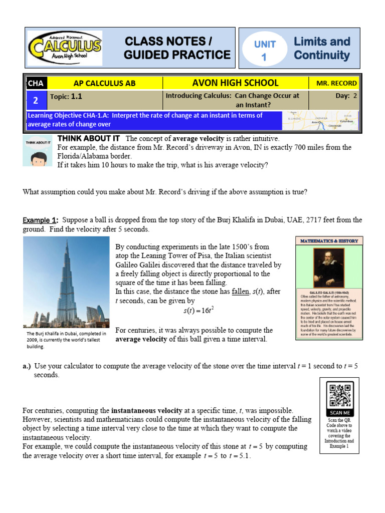 Unit 1 Notes - Limits and Continuity | PDF | Calculus | Function ...