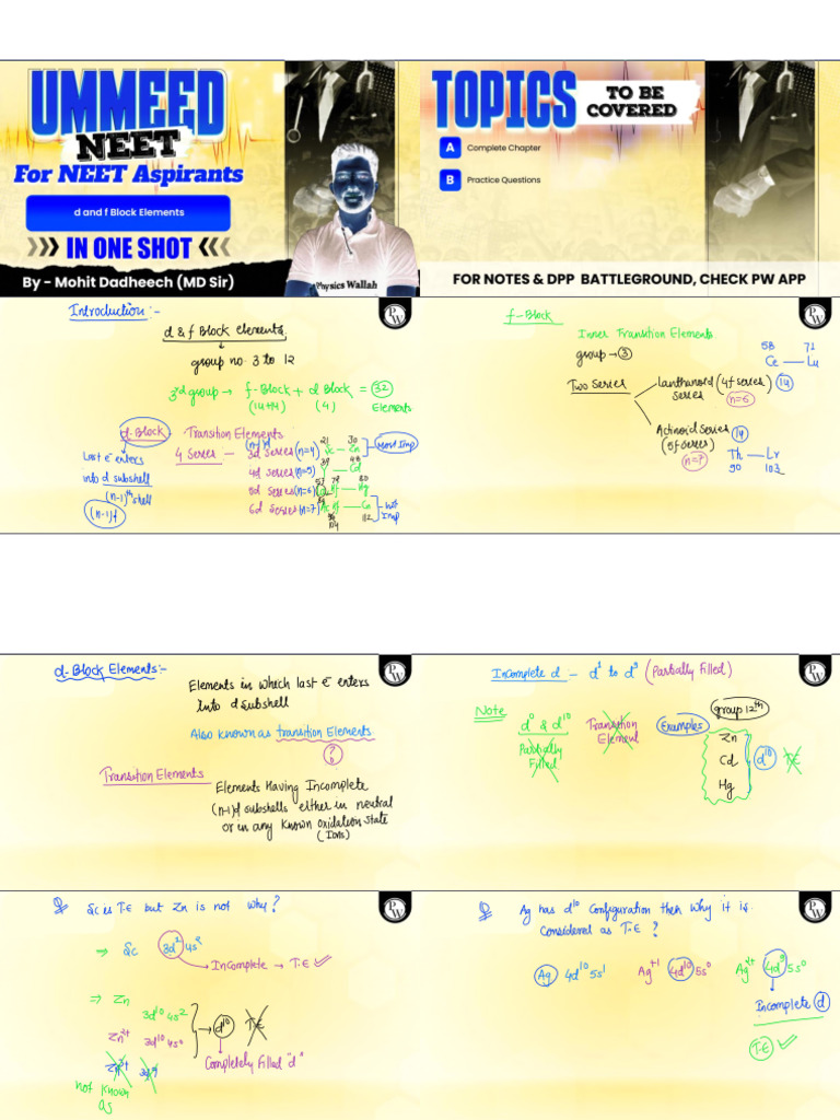 The d and F-Block Elements Printable Notes | PDF