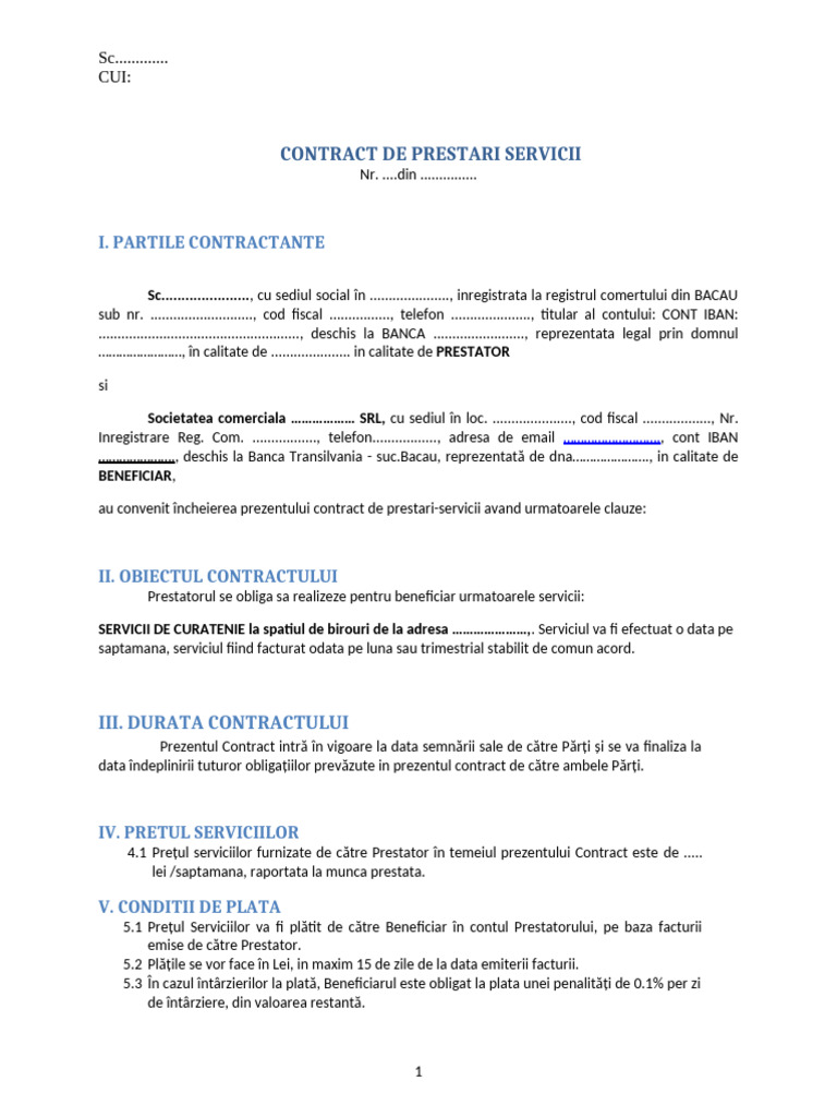 CONTRACT DE PRESTARI SERVICII CURATENIE | PDF