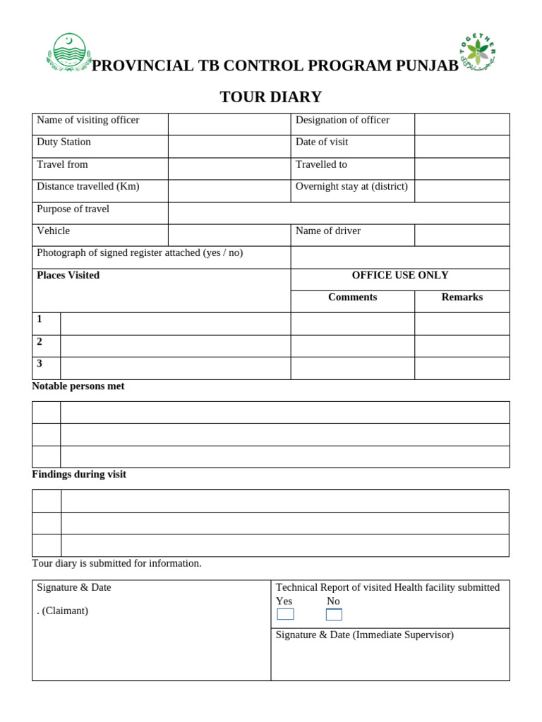 Punjab Provincial TB Control Tour Diary | PDF