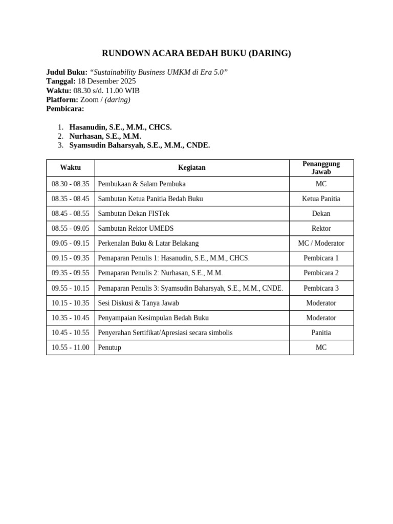 Rundown Acara Bedah Buku (Daring) | PDF
