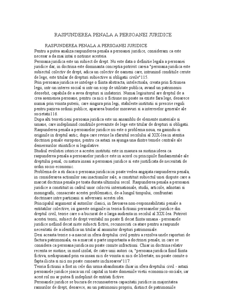Raspunderea Penala A Persoanei Juridice | PDF