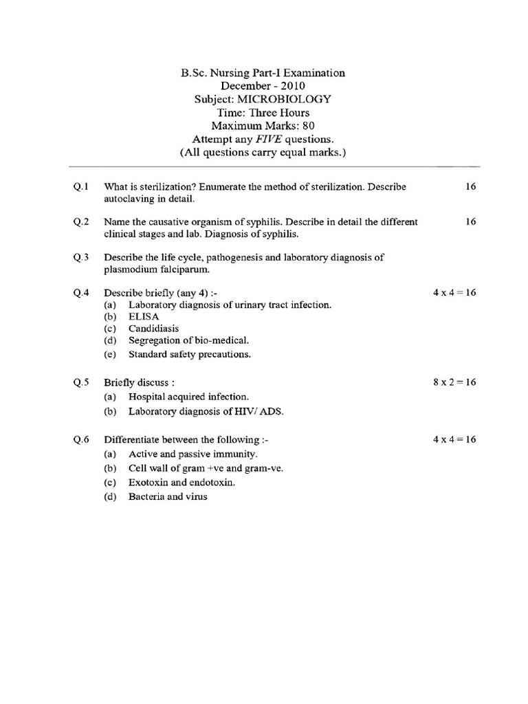 BSC Nursing Part 1 Microbiology Dec 2010 | PDF