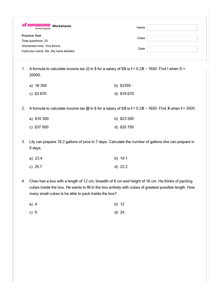 Practice Test - Wayground | PDF