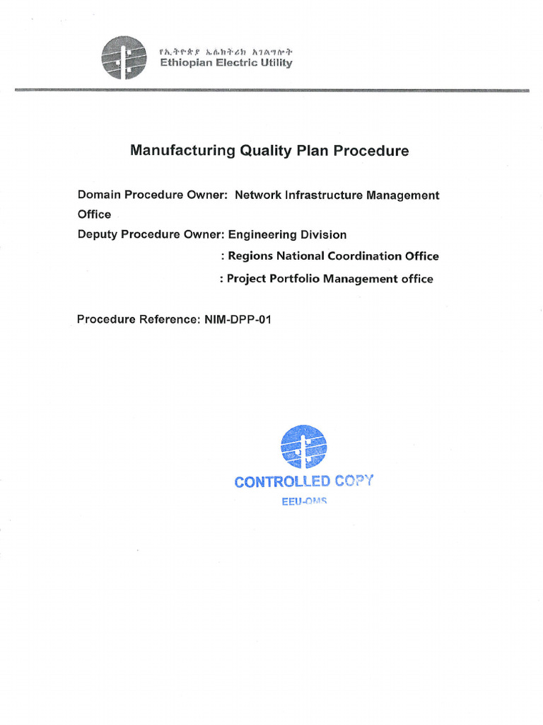 Manufacturing Quality Plan Procedure | PDF