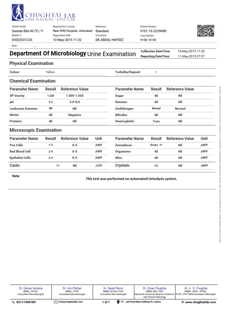 Comprehensive Lab Report for Saeeda Bibi | PDF | Medical Specialties ...