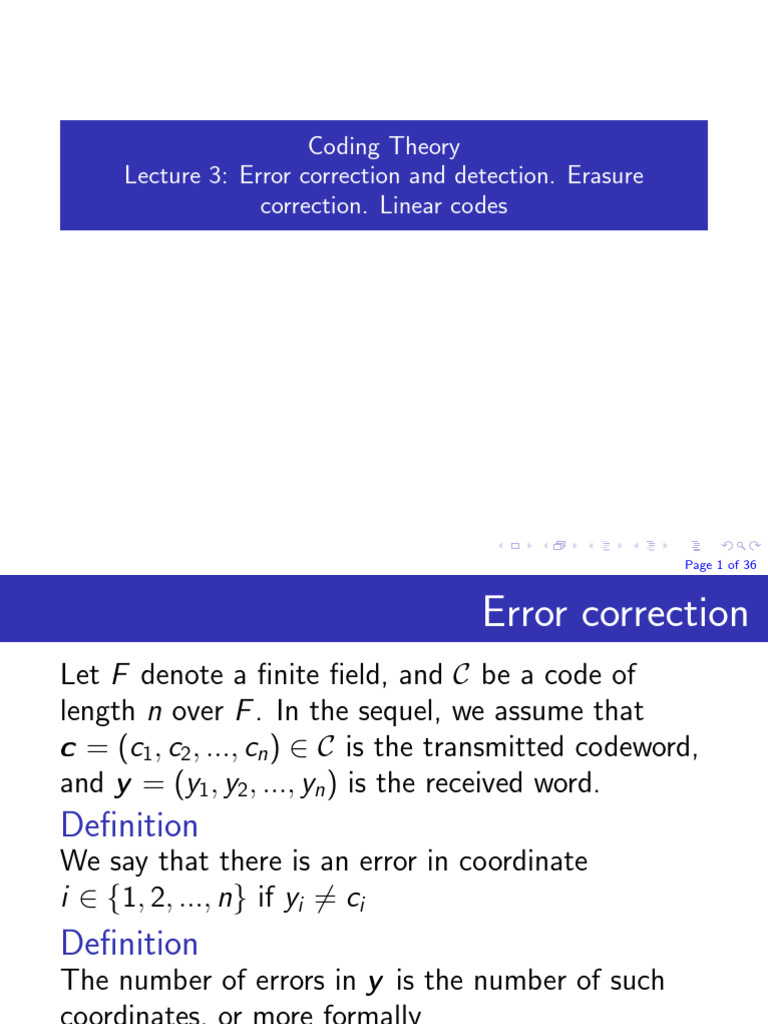 Error Correction and Detection in Coding Theory | PDF | Matrix ...