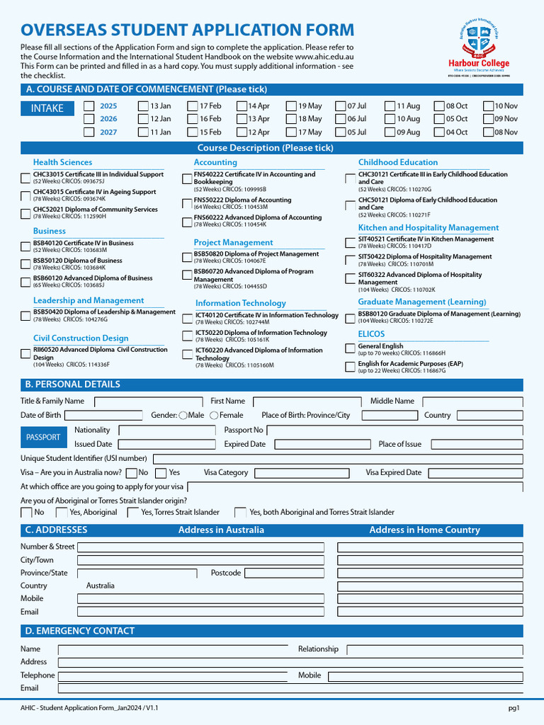 Overseas Student Application Form | PDF | Cost Of Living | Fee