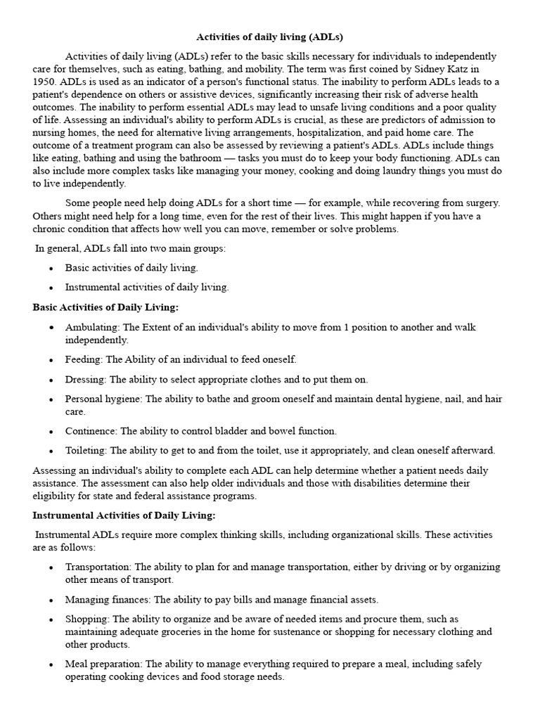 Understanding Activities of Daily Living | PDF | Health Care | Medical ...