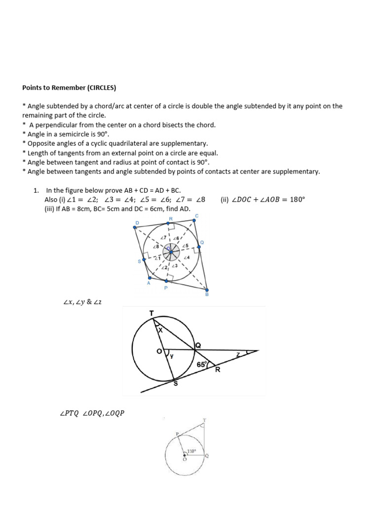 Class 10 Mathematics Circles Notes | PDF | Sphere | Circle