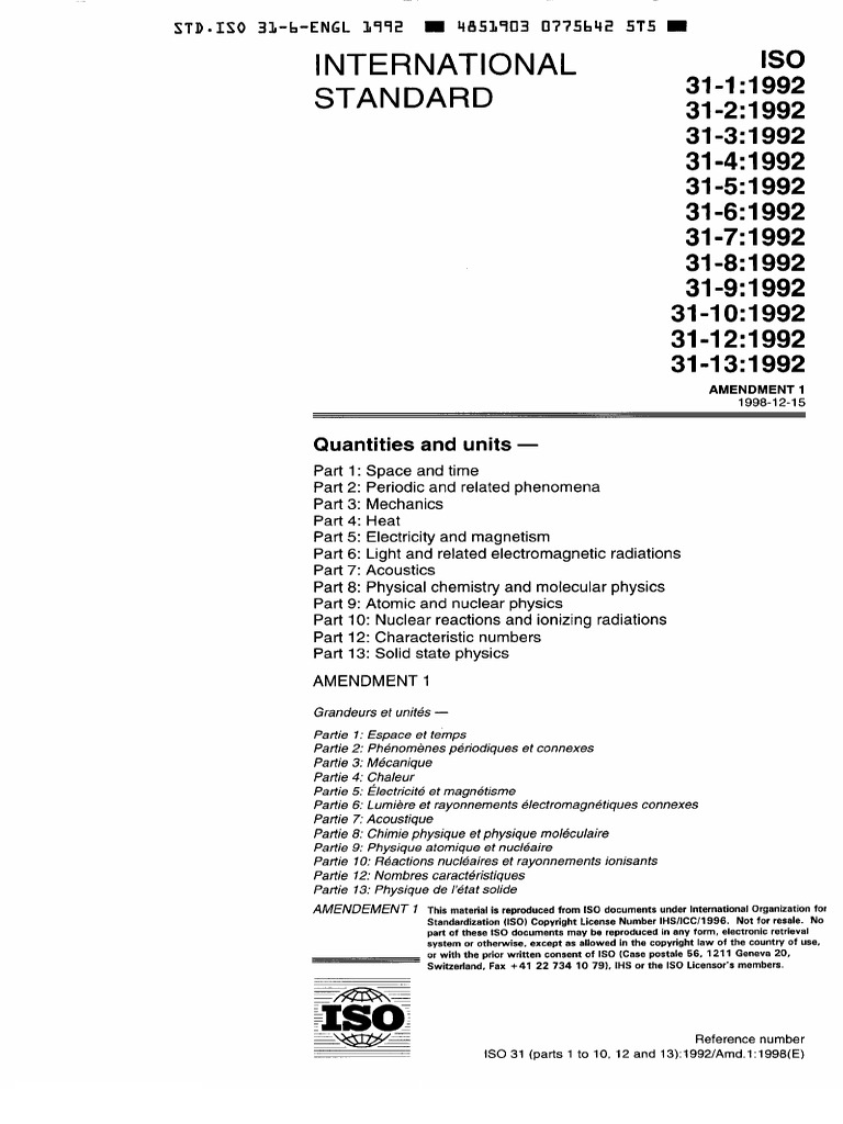 ISO 31:1992 Quantities and Units Standards | PDF | Wavenumber ...